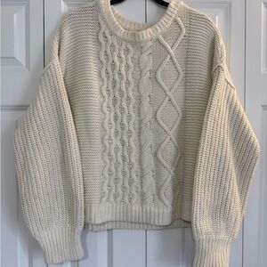 Free People Ivory Cable Knit Sweater L
